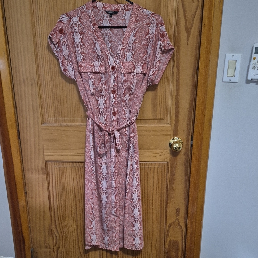 Snakeskin-Print Midi Shirt Dress with Waist Tie
